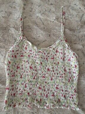 Wild Fable White Smocked Floral Cami Size Small